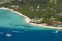 Aerial view of Plantation Island Resort, Mamanuca Islands, Fiji Fine Art Print