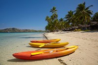 Kayaks on the beach, Plantation Island Resort, Malolo Lailai Island, Mamanuca Islands, Fiji Fine Art Print