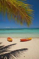 Kayaks on the beach, Mamanuca Islands, Fiji Fine Art Print