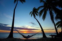 Hammock and sunset, Plantation Island Resort, Malolo Lailai Island, Mamanuca Islands, Fiji Fine Art Print