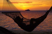 Beach hammock, Plantation Island, Malolo Lailai, Fiji Fine Art Print