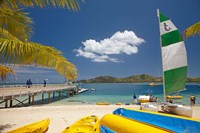 Jetty, boats and hobie cat, Plantation Island Resort, Malolo Lailai Island, Mamanuca Islands, Fiji Fine Art Print