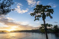 Sunset over the beach of resort, Nacula Island, Yasawa, Fiji, South Pacific Fine Art Print