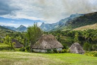Traditional thatched roofed huts in Navala in the Ba Highlands of Viti Levu, Fiji Fine Art Print