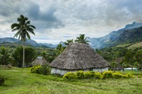 Traditional thatched roofed huts in Navala, Fiji, South Pacific Fine Art Print