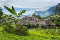 Traditional thatched roofed huts in Navala, Fiji Fine Art Print