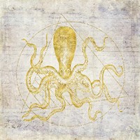 Octopus Geometric Gold Fine Art Print