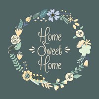 Home Sweet Home Floral Teal Framed Print