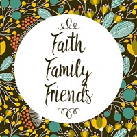 Faith Family Friends Retro Floral Black Fine Art Print