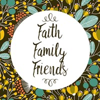 Faith Family Friends Retro Floral Black Framed Print