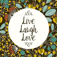 Live Laugh Love Retro Floral Black Fine Art Print