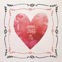 Watercolor Heart Jesus Loves Me Fine Art Print