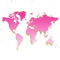 World Map Pink & Gold Fine Art Print