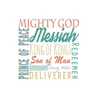 Names of Jesus Square Green and Orange Text - White Fine Art Print
