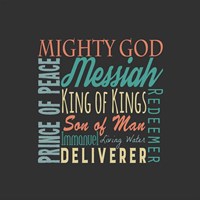 Names of Jesus Square Green and Orange Text - Gray Fine Art Print