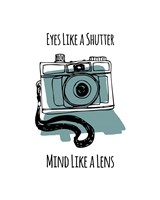 Eyes Like A Shutter Mind Like A Lens Camera Doodle Blue Fine Art Print