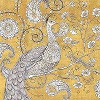 Color my World Ornate Peacock I Gold Fine Art Print