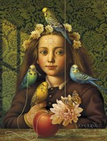 Girl With Parakeets Fine Art Print