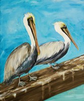 Two Pelicans on Dock Rail Fine Art Print