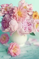 Peonies On Teal Fine Art Print