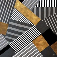 Geo Stripes in Gold & Black II Fine Art Print