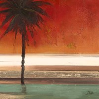 Red Coastal Palms Square II Framed Print