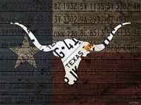 Longhorn Art With Flag Fine Art Print
