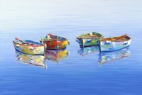4 Boats Blue Fine Art Print