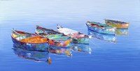 5 Boats Blue Fine Art Print