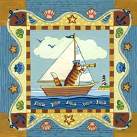 Folk Art Cat Sailing Fine Art Print