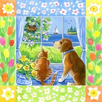 Spring Cat And Dog Fine Art Print