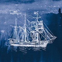 Sailing Ships III Indigo Framed Print