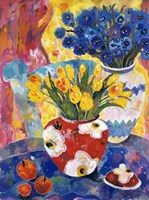 Redvase Of Yellow Tulips Fine Art Print