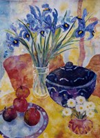 Irises & Dish Of Apples Fine Art Print