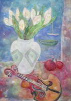 Violin With Flowers Fine Art Print