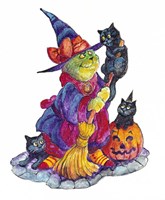 Witchcat With Broom Fine Art Print