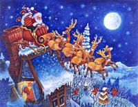 Santa Over the Roof Fine Art Print