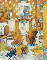 Orange Bathroom Pups Fine Art Print
