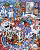 Blue Bedroom Cats Fine Art Print