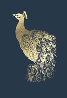 Gold Foil Peacock I on Cobalt Fine Art Print