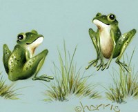 April Showers - Frogs With Grass Fine Art Print