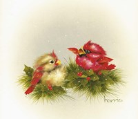 Cardinals And Holly Fine Art Print