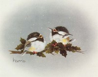 Chickadees And Holly Fine Art Print