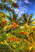 Palms And Red Flowers Vertical Fine Art Print