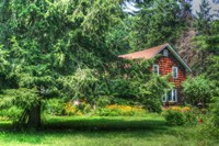 Pine Tree and Cottages Fine Art Print