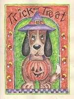Trick or Treat Dog holding Pumpkin Fine Art Print