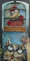 Bird In Cage With Cat Fine Art Print