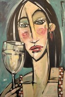 Gingham Girl With Wineglass Fine Art Print