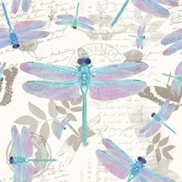 Vintage Botanicals Dragonfly Pattern Aqua Fine Art Print