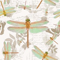 Vintage Botanicals Dragonfly Pattern Copper Fine Art Print